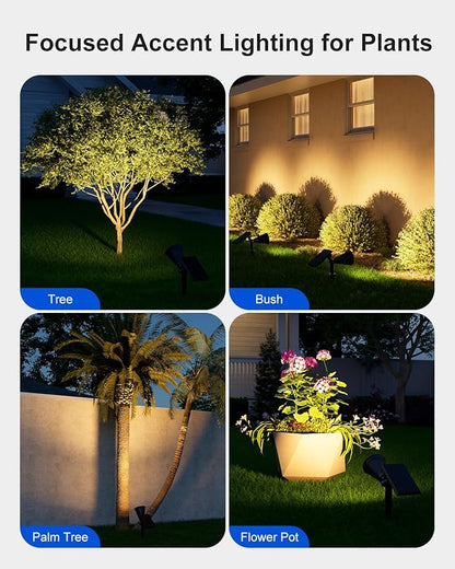 4 Pack Solar Spotlights Outdoor Waterproof for Tree, Statue, Flower, Mailbox, Bush, Wall, Bright LED Outside Landscape Flood Lights for Focus Uplighting Yard, Garden, Driveway, Walkway, House, Fence
