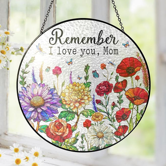 FLAGWIX Christmas Birthday Gifts for Mom from Daughter Son - Stained Glass Window Hanging with Base 8 in - Gardening Birthday Gifts for Mom from Son, Best Presents for Moms, Sun Catchers Indoor Window