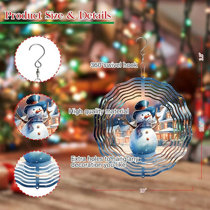 Snowman Christmas Wind Spinners for Yard and Garden 3D Stainless Steel Wind Spinner Unique Gift Outdoor Wind Spinner 10 inch 3D Xmas Wind Sculptures