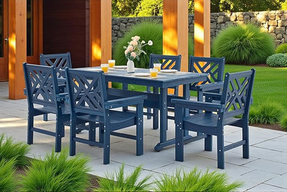 7 Piece HDPE Outdoor Dining Set for 6, Patio DHPE Furniture Set with Umberlla Hole, Weather Resistent Outdoor Table and Chairs for Garden, Poolside, Backyard, Deck, Blue