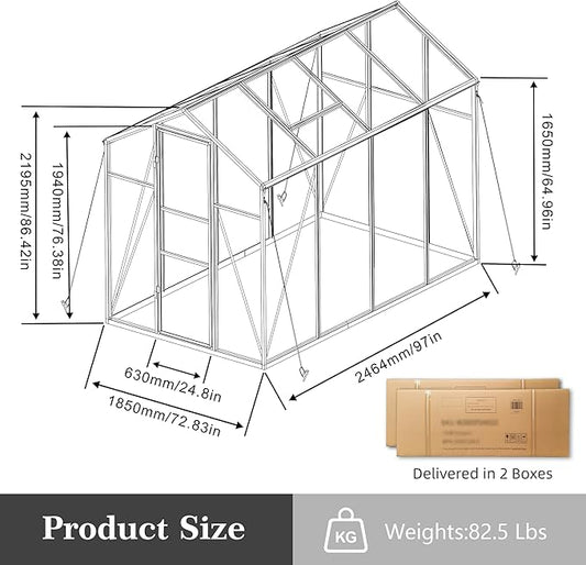 6x8 FT All Weather Greenhouses for Outdoor,Heavy Duty Polycarbonate Greenhouse, Walk-in Garden Green House with Raised Base and Ventilation Window for Outside, Backyard,Black