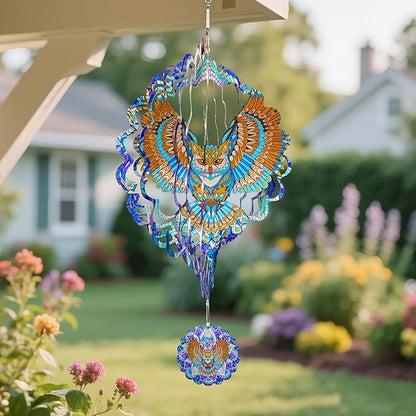 Hanging Wind Spinners Outdoor - Owl Gifts for Mom Dad Grandma, 11.5 Inch 3D Metal Birds Wind Catcher Art Garden Kinetic Wind Sculptures & Spinners for Garden Yard Porch Decor
