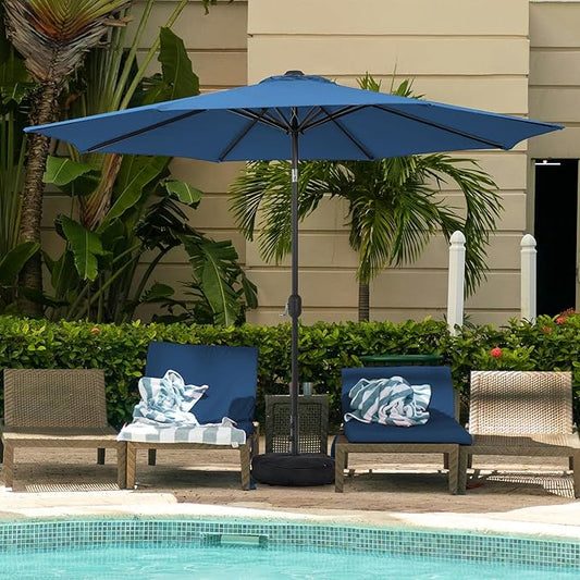 Sundale Outdoor 11 ft Patio Umbrella with Sand Bag Umbrella Base Included, Outdoor Umbrella with Tilt and Crank, Navy