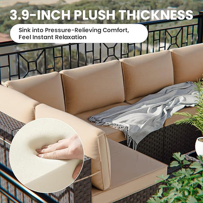 11 Pieces Outdoor Patio Furniture Set Outdoor Furniture Patio Sectional Sofa Conversation Sets w/ETL Approved 45" Gas Outdoor Fire Table & Coffee Table, Swivel Rocking Chair Brown