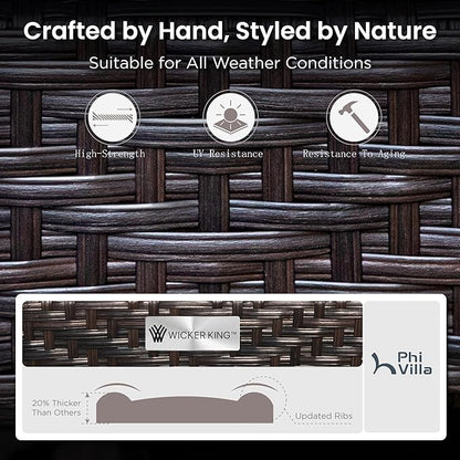 PHI VILLA Outdoor Modern Patio Furniture Set, Upgraded Wicker&Metal Patio Furniture Conversation Set with Waterproof Thick Cushions for Porch, Poolside, Deck, and Yard (4 Pieces,Blue)