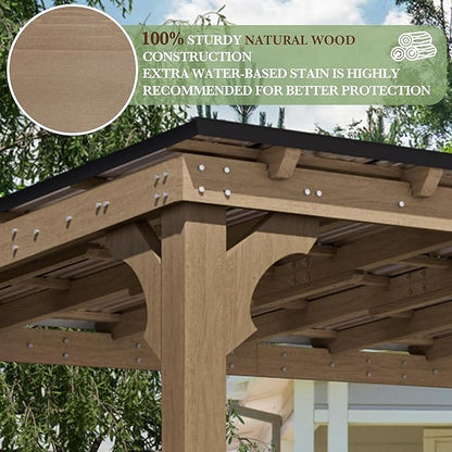MUPATER 10 x 12 FT Wooden Grill Gazebo with Sloping Metal roof, Heavy Duty 5.5'' Post, Grill Gazebo Canopy Suitable for Full Size Grills, BBQ Canopy for Outdoor Patio, Lawn, Garden, Brown