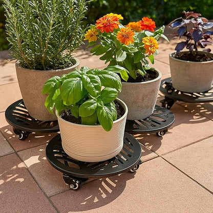 2 Packs 12" Large Metal Plant Caddy with 3 PU Metal Wheels Heavy-duty Wheeled Rolling Plant Stands with Casters Indoor Outdoor Flower Pot Roller Base Planter Dolly Coaster Movers Black, Strong Load Capacity