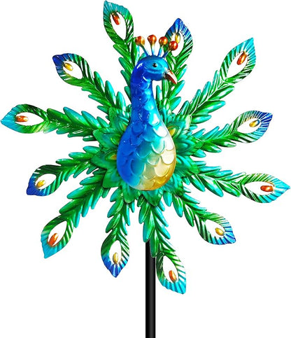 Outdoor Wind Spinner, 37" Metal Peacock Wind Spinner, Peacock Sculpture Garden Wind Spinners for Garden Yard Patio Decoration