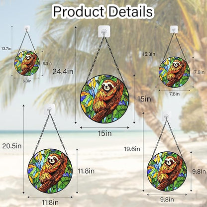 Stained Glass Window Hanging - Funny Sloth Suncatcher for Doors Garden Patio Cute Sun Catchers Decor Christmas Mother's Day Birthday Teenager Gifts for Women Men Mom Nana Friend 7.8 in