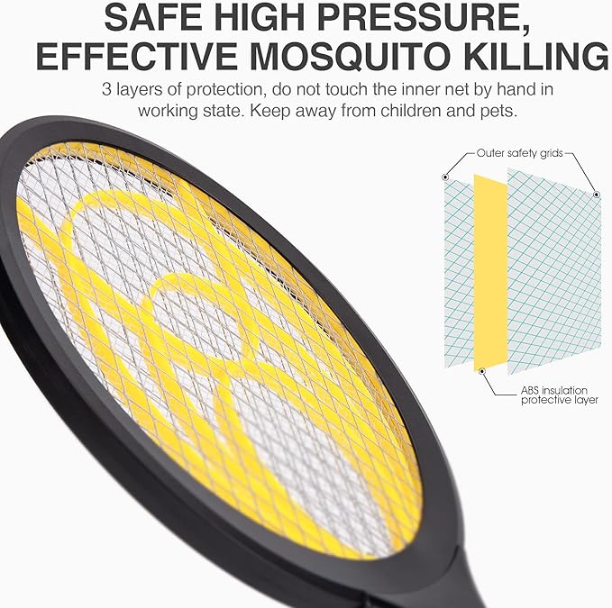 mafiti Fly Swatter Electric, Battery Powered Fly Killer Mosquito Zapper Bug Zapper Racket for Indoor Outdoor, Black