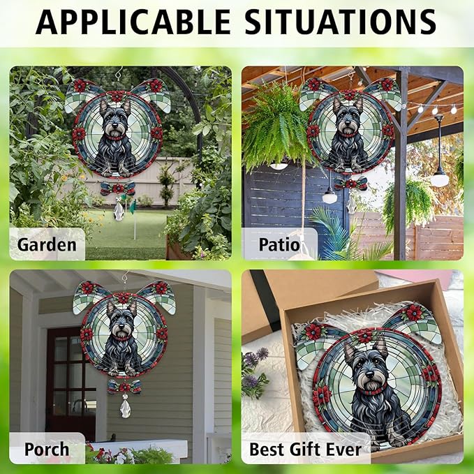 Scottish Terrier Dog Ears Wind Spinner, Scottish Terrier Wind Spinner Hanging for Yard and Garden V02