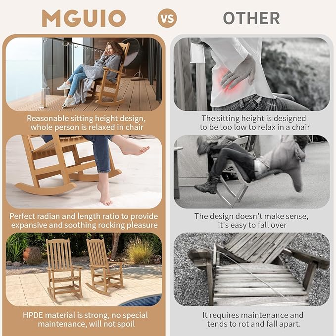 Outdoor Rocking Chairs Set of 2, Oversized All Weather High Back Porch Rocker, Patio Rockers for Outside
