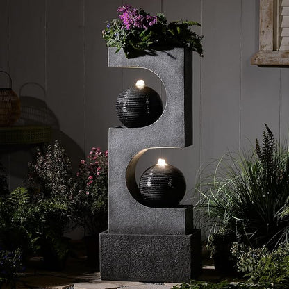 46''H Outdoor Water Fountain with LED Light, Modern Sphere Floor Waterfalls Fountains Indoor for Garden Patio Yard Deck Home Decor Lawn Porch House