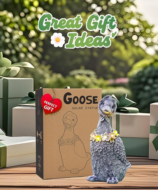 Nacome Solar Goose Outdoor Statues for Garden: Outside Decor with Glowing Flower Clearance for Porch Yard Art Lawn Ornaments Patio Balcony - Birthday Gifts for Women Mom Grandma(Gray)