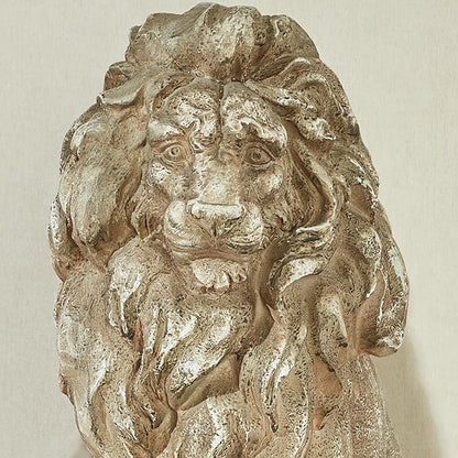 Lions at Guard Sculpture Set of 2 | Lion Statues | Outdoor Seasonal Lion Sculpture Set | Garden Backyard Yard Driveway | Weathered Sand | Realistic Lion Statues