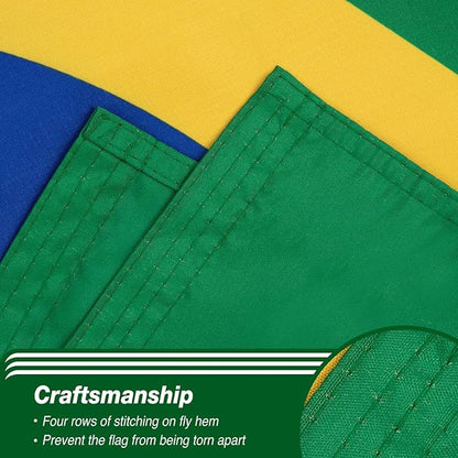 Brazil Brazilian Flag 3x5 ft Outdoor, Double Sided 3 Ply Heavy Duty Brazil National Country Flag, 100% Quality Polyester Brazilian Banner with Brass Grommets 4 Rows Stitches