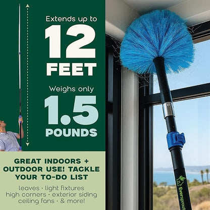 EVERSPROUT 5-to-12 Foot Cobweb Duster and Extension-Pole Combo (20 Foot Reach, Soft Bristles) | Hand Packaged | Lightweight, 3-Stage Aluminum Pole | Indoor & Outdoor Use Brush Attachment