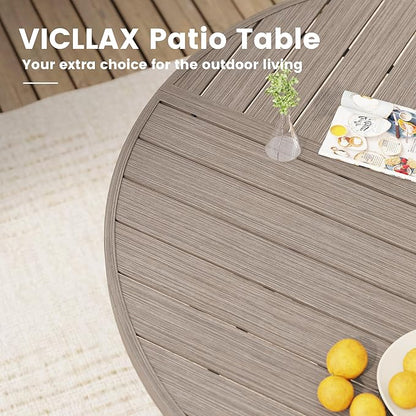 VICLLAX Outdoor Patio Round Dining Table, 40.6"x 40.6" Spliced Metal Tabletop with Storage Shelf for Deck Lawn Garden Backyard, Antique Grey
