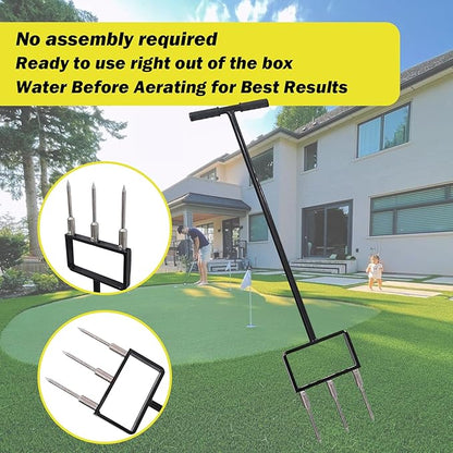 Lawn Aerator, Core Aerator Lawn Tool, Stainless Steel 3-Corer Lawn Hand Aeration – Manual Yard Plug Aerator for Compacted Garden Soil, Garden Care, Gardening Core Aeration Tool (Spike Tine)