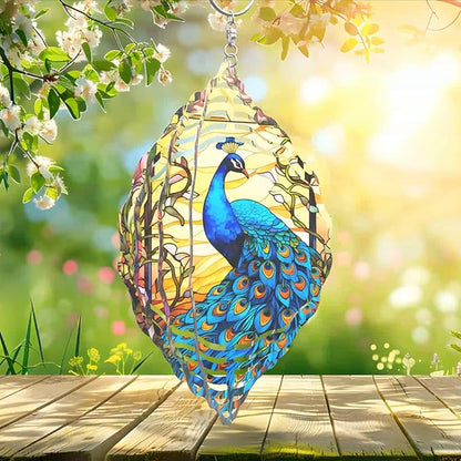 Peacock at Sunset Wind Spinner Stainless Steel Hanging Wind Spinners Mandala Kinetic Art 10 Inch Garden Decoration for Patios, Lawns, and Balconies
