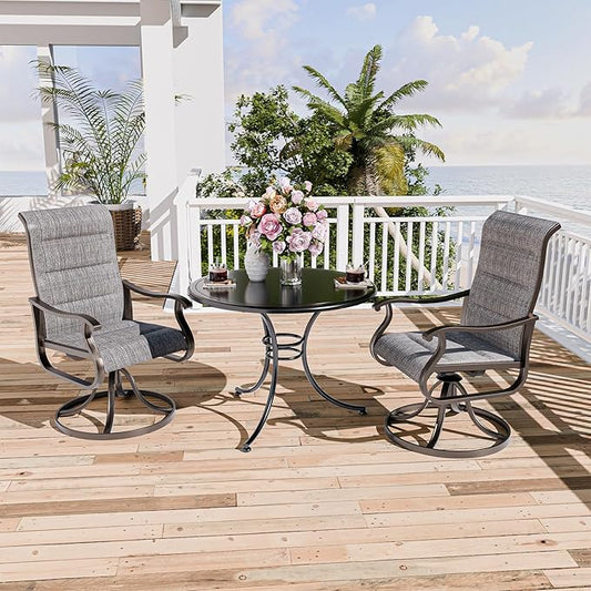 UDPATIO Patio Swivel Dining Chairs Set of 2, Outdoor Dining Chairs High Back with Padded All Weather Breathable Textilene, Metal Rocking Frame for Lawn Garden Backyard, Dark Grey