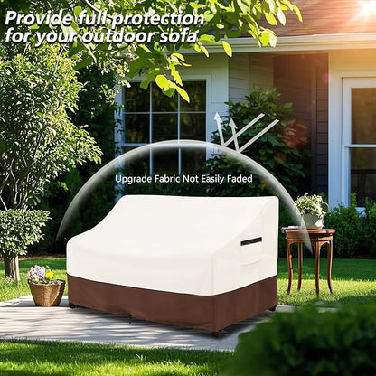 Patio Sofa Covers,100% Waterproof 3-Seater Outdoor Loveseat/Bench Cover,Patio Furniture Covers,78" Wx 38" Dx 35" H,Beige&Brown