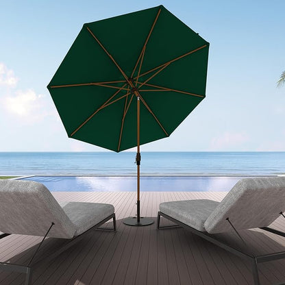 Midtown Umbrellas Sunbrella Umbrella Outdoor Patio Umbrella 2-8 Feet in Forrest Green Acrylic Fabric - Auto-Tilt Aluminum Frame For Backyard Umbrella, Deck Umbrella & Porch Umbrella - Wooden Pole