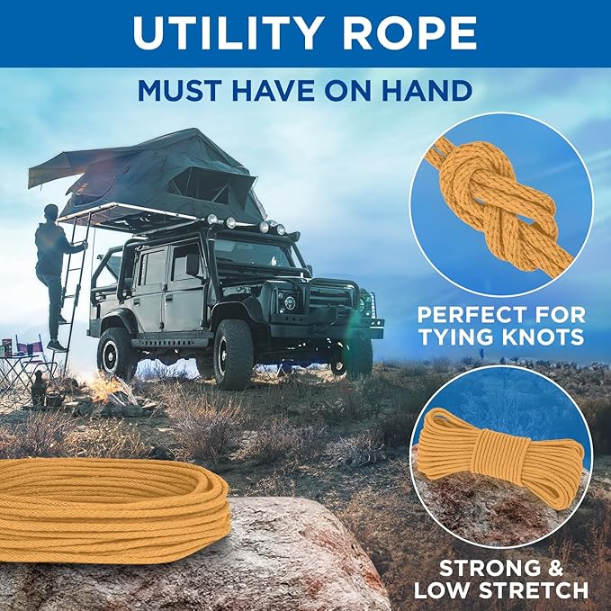 TECEUM Cotton Rope 3/16” (5 mm) – 100 FT – Strong All-Purpose Braided Rope – Natural Cotton – for Crafting, Сamping, Clothes Line, DIY, Indoor & Outdoor Use – Honey