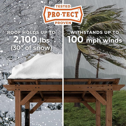 Backyard Discovery Saxony 8' x 5' Cedar Wood BBQ Grill Gazebo Pavilion with Hardtop Galvanized Steel Roof, Bar Tops, Powerport, Snow Support, Wind Resistance, Cook Station for Outdoor Patio or Deck