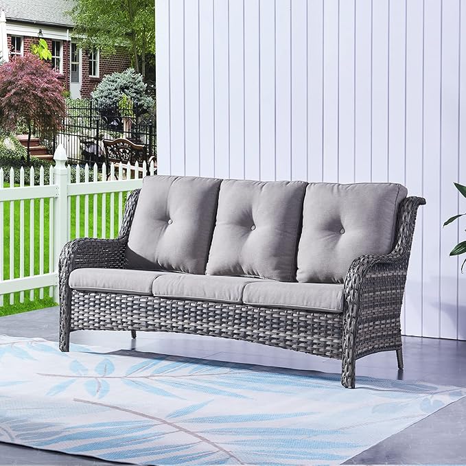 HUMMUH Outdoor Patio Furniture with Fire Pit Table Outdoor Conversation Set PE Wicker Patio Couch Swivel Glider Chairs for Balcony Garden,Lawn,Deck