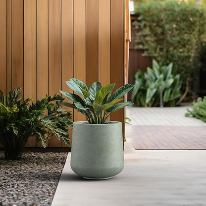 Kante 11.6" Dia Round Concrete Planter, Outdoor Indoor Large Plant Pots Containers with Drainage Hole and Rubber Plug for Home Garden Patio, Mint Green