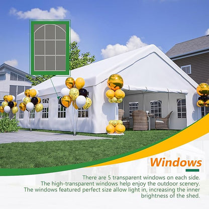 20x32 FT Heavy Duty Party Tent, White Outdoor Canopy with Removable Sidewalls & 3 Storage Bags, Waterproof Gazebo for Wedding, Camping, BBQ, and Commercial Events