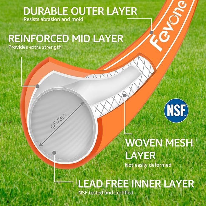 Fevone Garden Hose 25 ft., Lightweight Hybrid Water Hose, Flexible and Durable, Leak-Free Connections