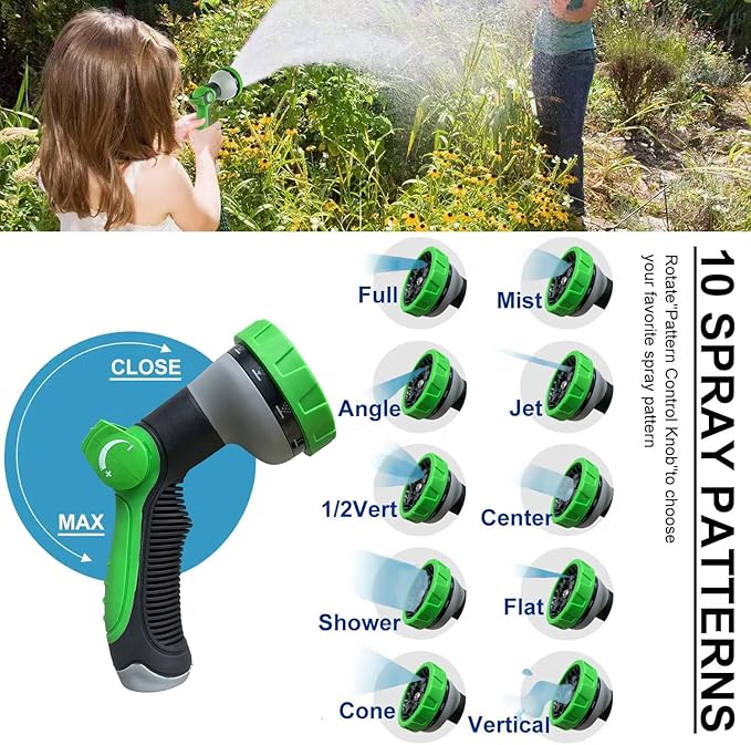 100Ft Metal Garden Hose durable stainless steel Water Hose, flexible, lightweight hose is resistant to kinks and tangles.With 10-way nozzle, strong 3/4” metal fittings, and a shut-off valve.