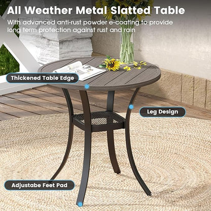 DIFY 3 Pieces Outdoor Patio Bistro Dining Set, 2 Sandshell Textilene Swivel Dining Chairs and 27.6" Grey Wood-Like Small Round Dining Table, Outdoor Table and Chairs