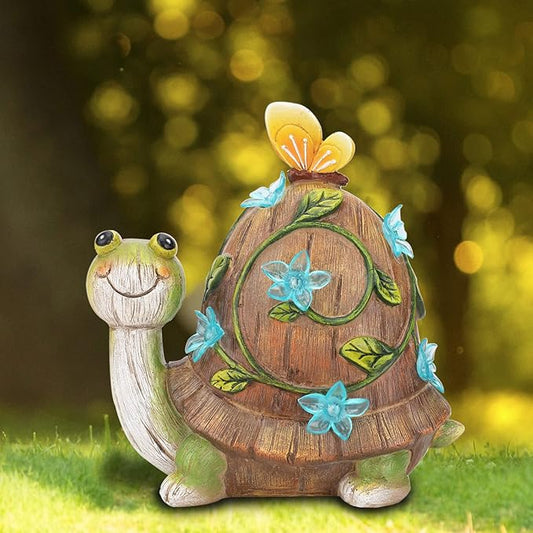 Bshine Solar Garden Statue Turtle Figurine Resin Animal Sculpture Decor with Solar Lights Cute Art Sculpture for Patio Lawn Yard Outdoor Decorative