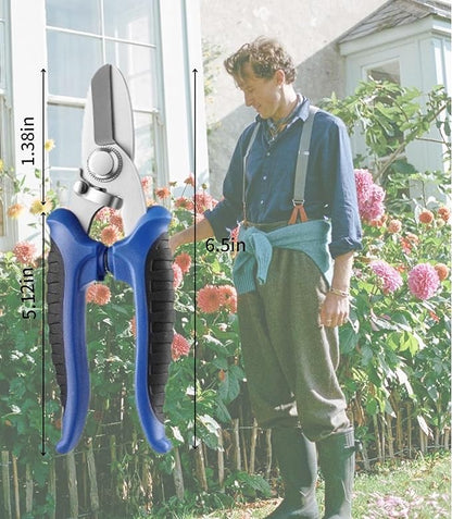 Professional Garden Scissors, 6.5 Inch Heavy Duty Pruning Shears, Blue and Black Comfort Grip