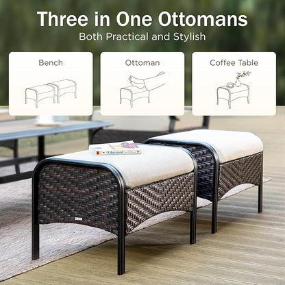 PHI VILLA Extra Large Outdoor Modern Patio Furniture Set, Upgraded Wicker&Metal Patio Furniture Conversation Set with Waterproof Thick Cushions for Porch, Poolside, Deck, and Yard