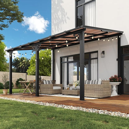 Aoxun 10’ x 14’ Gazebo, Wall Mounted Gazebos Pergola, Outdoor Patio, Large Wall-Mounted Heavy Duty Awnings for Patio, and LED Outdoor Waterproof Hanging Lights for Decks, Backyard