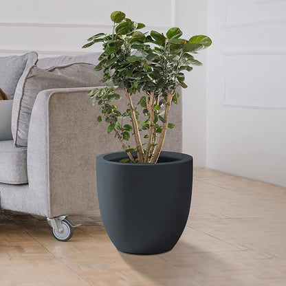 Kante 13.4" Dia Round Concrete Planter, Large Outdoor Modern Indoor Decorative Plant Pots with Drainage Hole and Rubber Plug for Home and Garden, Charcoal