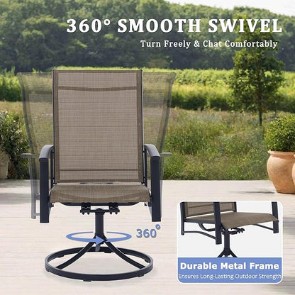 Outdoor Patio Swivel Dining Chairs Set of 6, All-Weather Swivel Rocker Chairs with Textilene High Back and Black Rust-Proof Metal Frame, Perfect for Patio, Lawn, Garden, or Backyard, Mocha