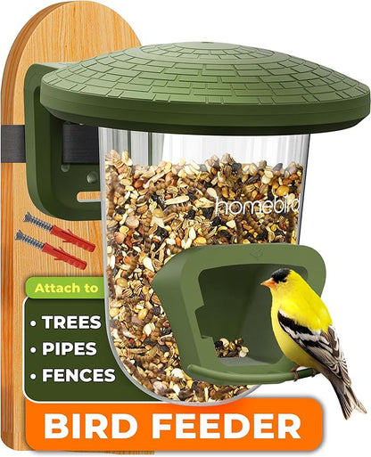 Outdoor Small Bird Feeder for Fences, Trees, Balcony and Walls - PerchPod Seed Birdfeeder, No Mess Wild Bird Feeders for Outside