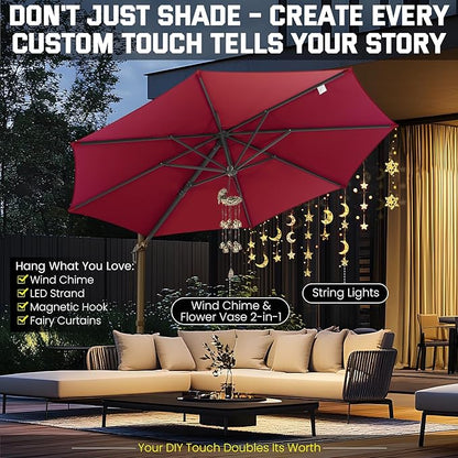 Hotime 10ft Patio Umbrella Outdoor Patio Windproof and Height adjustable, Heavy Duty Aluminum Round Offset Patio Umbrella Cantilever Pool Umbrella with 360°Rotation for Garden Deck Pool, Wine Red