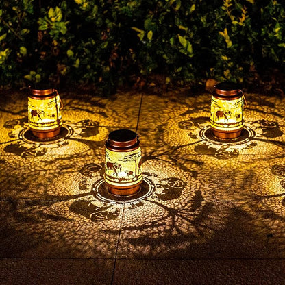 Elephant Solar Lanterns Outdoor Waterproof Hanging Solar Lights Elephant Gifts for Women Men Metal Decorative LED Lanterns for Yard, Patio, Lawn, Tabletop, Pathway, Landscape, Garden Decor