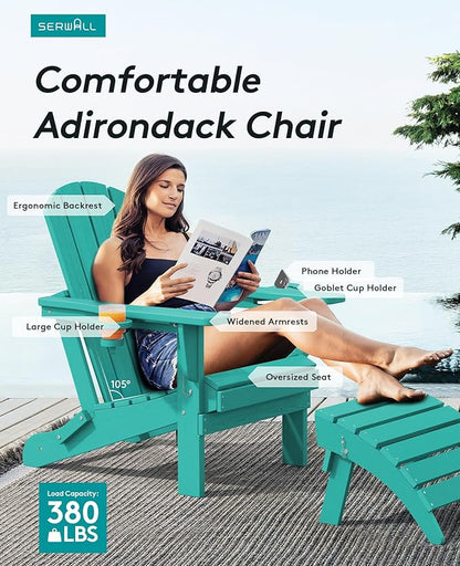 SERWALL Adirondack Chair with Cup Holders - Composite Adirondack Chairs Set of 6 HDPE Outdoor Chairs All Weather Use- Aruba