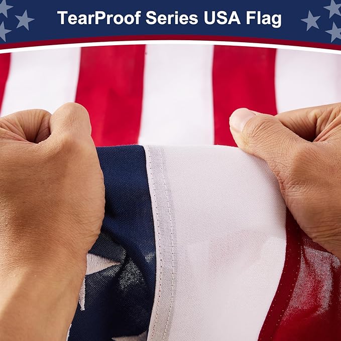 American Flag 2x3 ft Heavy Duty TearProof Series, All Weather High Wind US Flag, Premium Spun Polyester with Embroidered Stars, Sewn Stripes, Brass Grommets for Outdoor Use