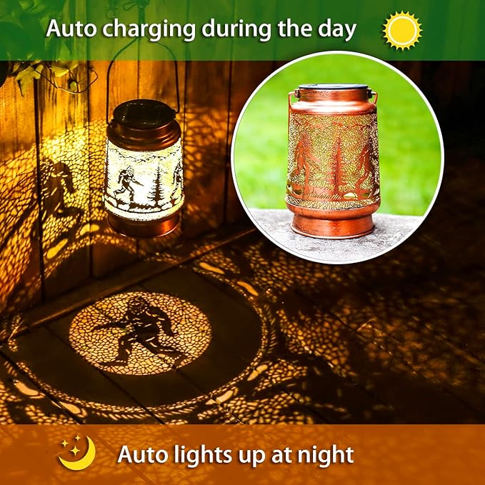 Bigfoot Solar Lanterns Outdoor Waterproof Hanging Solar Lights Big Foot Sasquatch Gifts for Men Women Metal Decorative LED Lanterns for Yard, Patio, Lawn, Tabletop, Pathway, Landscape, Garden Decor