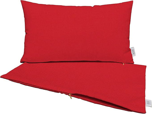 RSH DECOR: Sunbrella Pillow Covers Set of 2 | Covers Only - 20" x 12" | Outdoor Lumbar Pillow Covers Crafted with Sunbrella Performance Fabric | Canvas Jockey Red
