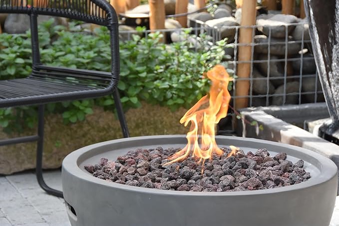 AMS Fireplace | Modeno | Nantucket | Firepit Table | Cover and Lava Rocks Included | (Fuel: Liquid Propane - Light Gray)