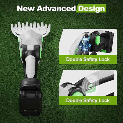 Cordless Hedge Trimmer,21v Electric Grass Shears & Shrub Trimmers,Handheld 2-in-1 Battery Powered Hedge Trimmer for Patio/Lawn, Gardening Tools, Included Charger (Gray-Green+1* Battery)